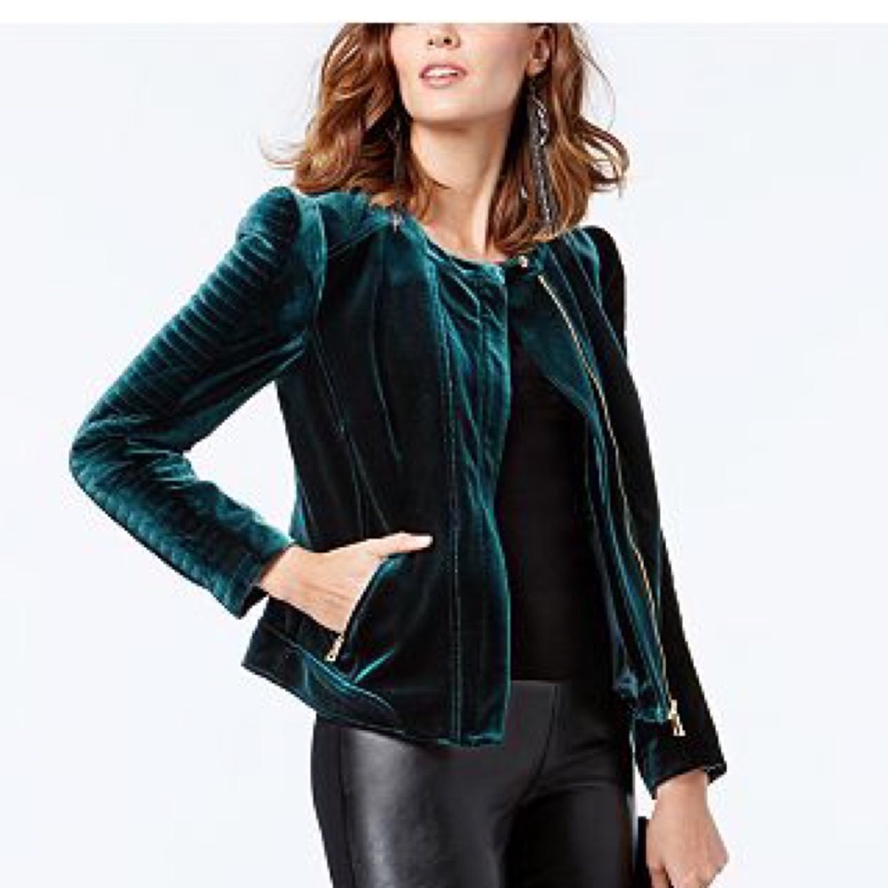 INC for Macy’s Green Velvet Moto Jacket XS